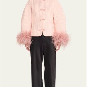 Sleeper Quilted Jacket in Pale Pink with Feather Trim